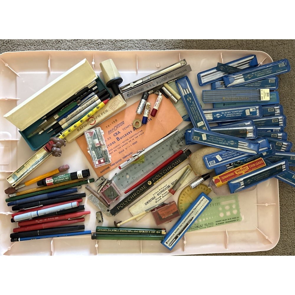 Vintage Drafting Tools ~ Supplies LOT Wrico, Staedtler, Eagle, Vemco, Keuffel 😊